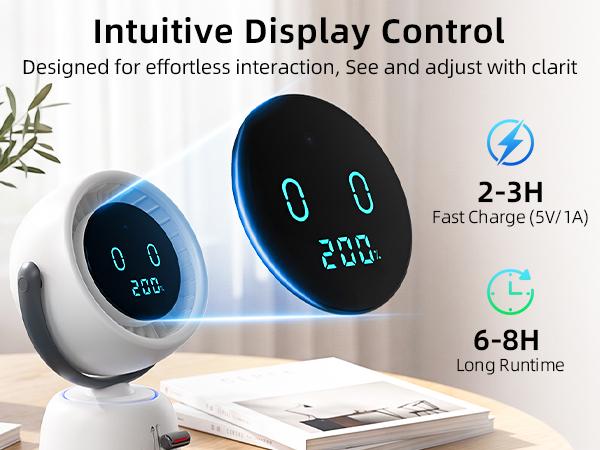 [Breeze Follows You] Smart Head Tracking Fan, 150° Auto-Follow Bathroom Sink Vanity Fan, 200 Speeds Rechargeable Quiet Makeup Mirror Fan with Digital Display & Ambient Light for Kitchen, WFH Office, Bedroom SummerWins