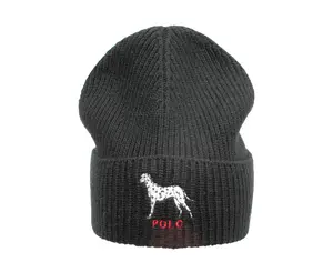Polo Ralph Lauren Dalmatian Dog Knit Cuffed Beanie Hat Black
