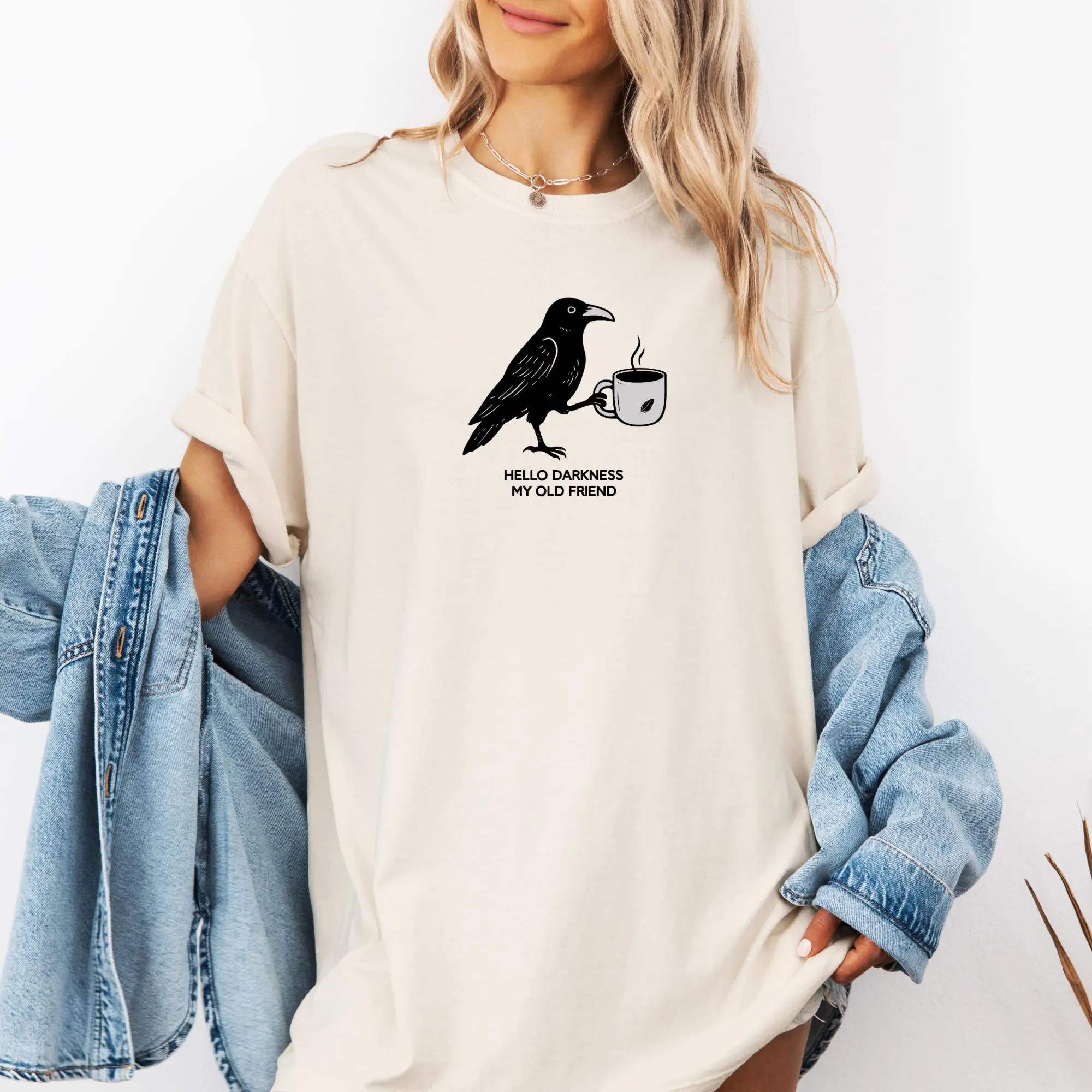 Boho Crow Shirt, Bird Coffee Lover, Oversize, Womens, Mens, Comfort Colors T-shirt