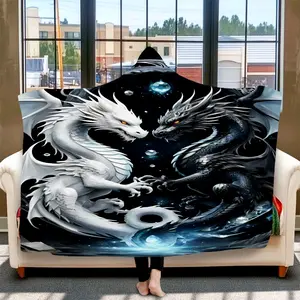 Dark Dragon Hooded Flannel Blanket, Soft Warm Wearable Blanket, Perfect for Home Leisure, TV, Reading, Gaming, Travel, Office, Gift