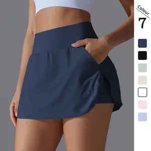 Cool sunscreen tennis skirt high waist tight and thin fake two-piece skirt pants women's back waist pocket sports yoga skirt