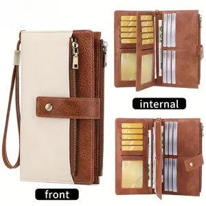 Retro Wallet - Polyester Lining, Long Wallet with Double Zipper Compartments, Multiple Card Slots, Zipper Closure and Coin Pocket, Minimalist Three-Fold Design for Everyday Use