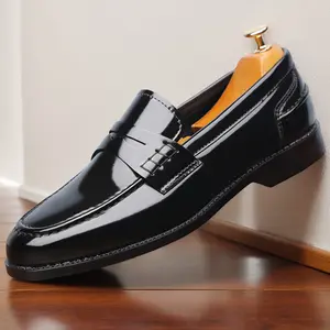 Men's Classic Penny Loafers, Glossy Slip-On Formal Dress Shoes8661