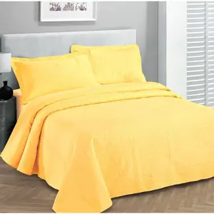 Luxury Embossed Bedspread Coverlet Solid Yellow New Oversize 118"x106" For King/California King