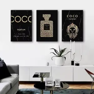 Luxury Framed Wall Art Set, Coco Perfume Bottle & Lion Canvas Prints, Modern Home Decor for Living Room & Bedroom, Unique Artwork