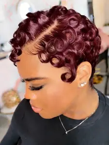 13x4 Side Part Lace Front Human Hair Wigs, Loose Curly Pixie Cut Wig, Pre Plucked Hairline, for Women, Glueless HD Wigs, Lace Frontal Wig, Natural Looking Wig, No Glue Wig