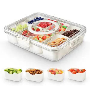 Snack Box Container, DividedServingTray with lid and Handle,Snackle Box Charcuterie ContaineAdults Fruit Tray for Beach kitchengadgets veggie tray Portable Divided Snack Serving Tray snacks on the go（1PCS）