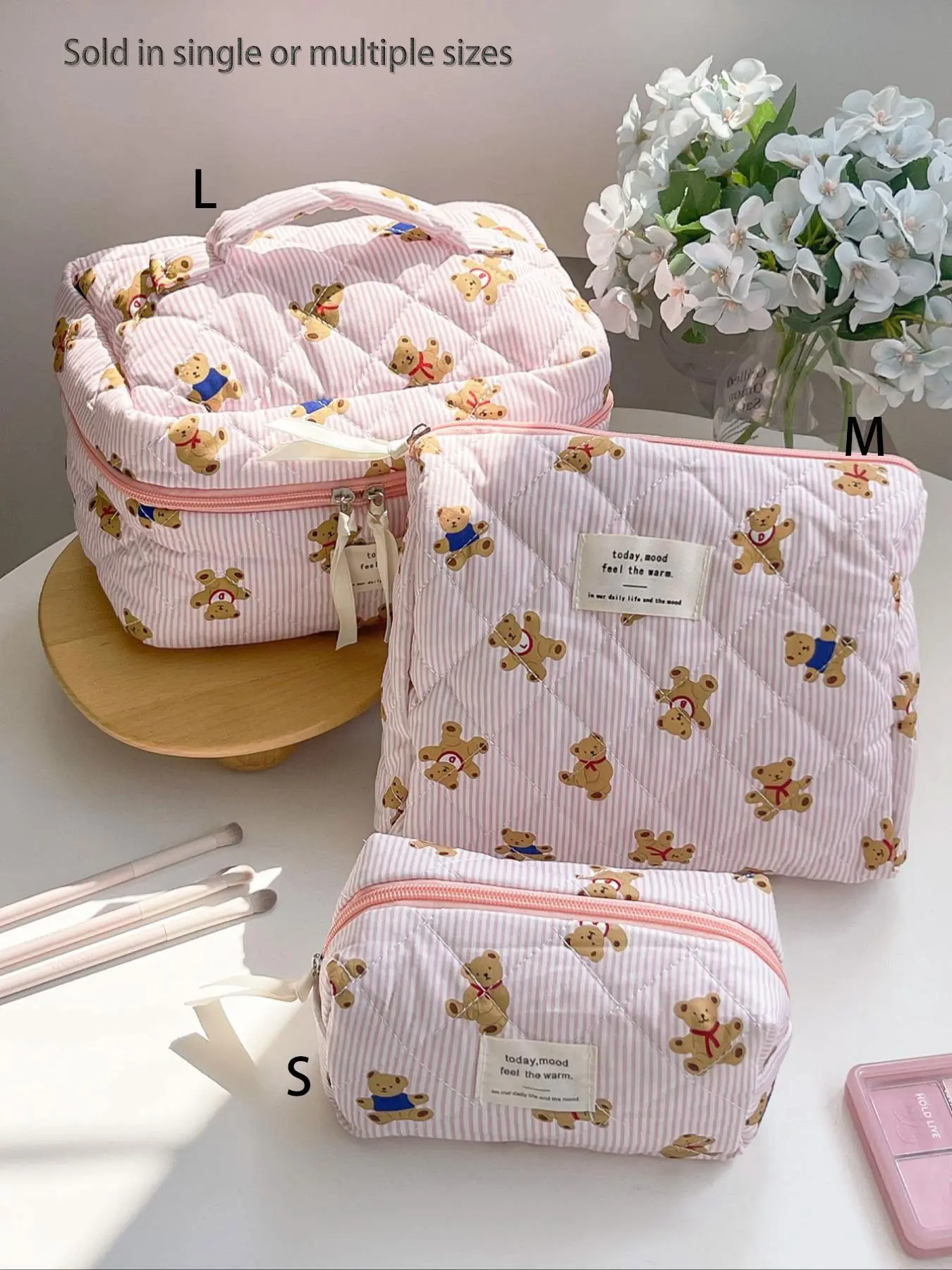 Bear Design Quilted Cosmetic Bag, Versatile Travel & Daily Use, Large Capacity Makeup Organizer Pouch, Stylish Women's Accessory, Makeup Bags