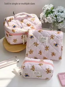 Bear Design Quilted Cosmetic Bag, Versatile Travel & Daily Use, Large Capacity Makeup Organizer Pouch, Stylish Women's Accessory, Makeup Bags