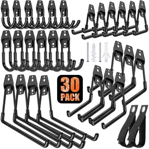 30 Pack Heavy Duty Garage Hooks,Solid Steel Wall Mount Hangers,with Anti-Slip Coating,for  and Organising Ladder,,Ropes,Broom,Garden,Yard and Power Tools