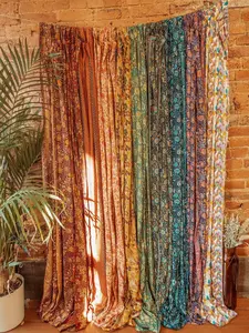Hippie Boho SILK Curtain Panels, Rainbow Floral Bohemian Room Canopy Decor, Psychedelic 70s Aesthetic Dorm Decor, Wall Hanging, Home Gift