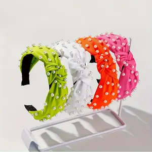 4 Pcs Chic Fabric Headbands - Elegant Pearl Embellishments, Versatile Macaron Colors, Soft Polyester for Teens, All-Season Wear