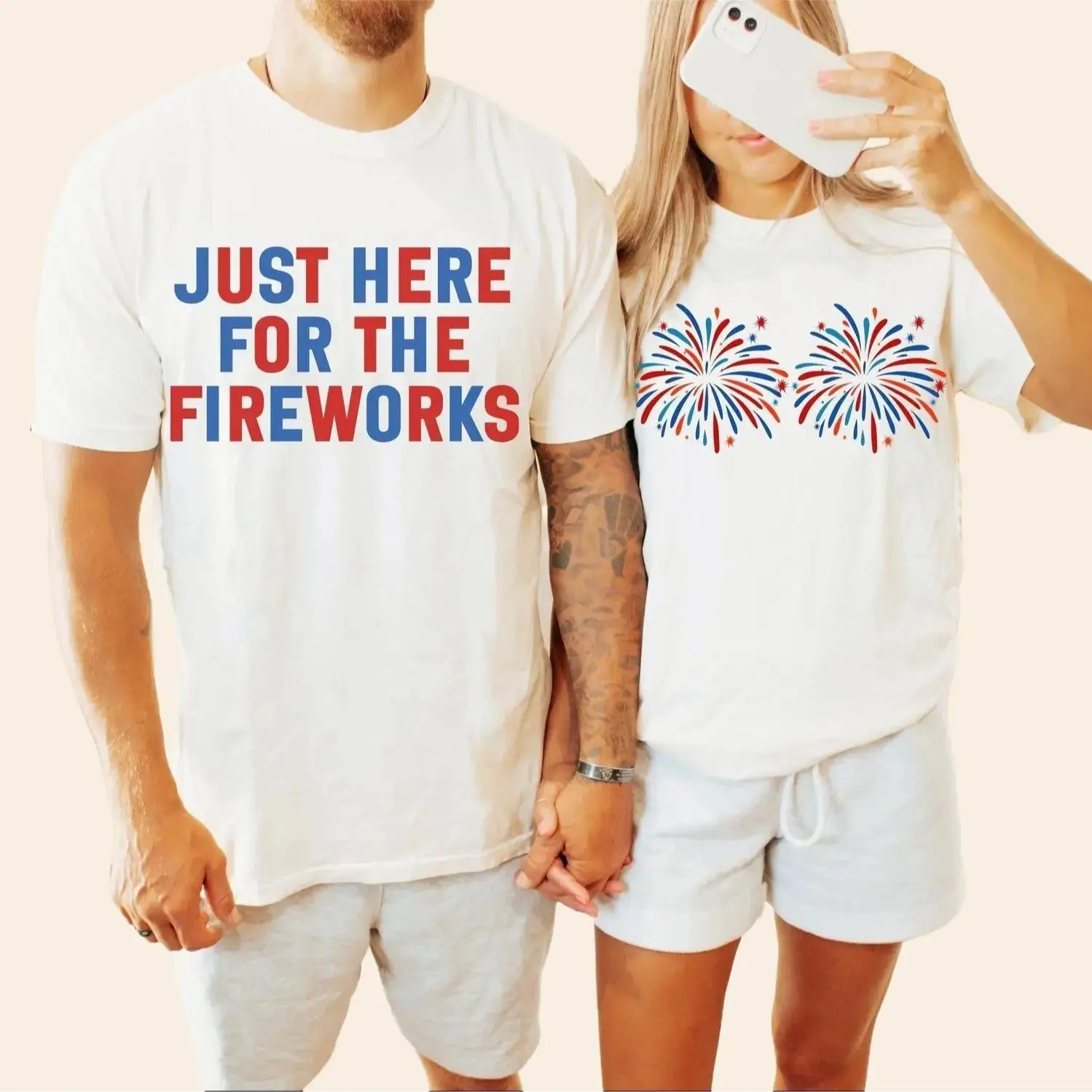 Funny USA Fireworks Couple Shirt, Just Here For The Fireworks, Sarcastic Couple Shirt, Adult Humor Shirt, 4th Of July Shirt