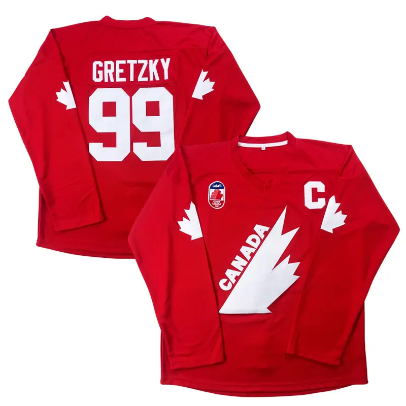 Men's Hockey Jersey, #99 Gretzky Team Canada Cup, Loose-Fit Stitched V-Neck Polyester Mesh Top, Long Sleeve Quick-Dry, S-3XL, V Neck Shirt, Plus Size, Christmas Gifts, Breathable Mesh, Multi-Size, Ice‑Stitched Detail