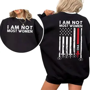[Made in USA] I Am Not Most Women Sweatshirt, CNA Thin Red Line Crewneck Pullover, Certified Nursing Assistant Patriotic Graphic Sweatshirt, Distressed American Flag Nurse Crewneck, Nurse Appreciation Gift for Women Medical Field Sweater
