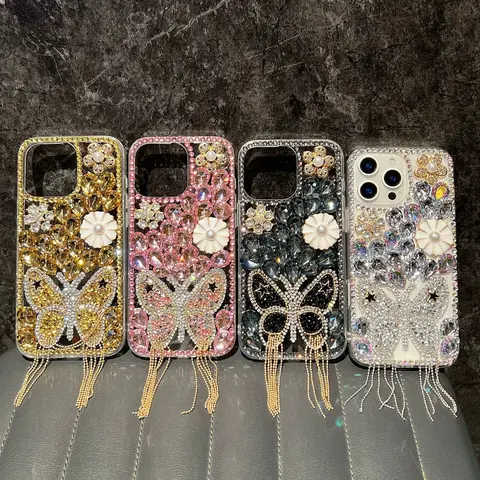 Compatible with iPhone 18 PRO MAX/18 PRO/18/17 Pro Max/ 16/15/14/13 Full package Drop Resistant butterfly tassel full package drop resistant phone case HN512-4