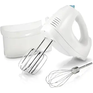 6-Speed Electric Hand Mixer with Whisk, Traditional Beaters, Snap-On Storage Case, 250 Watts, White