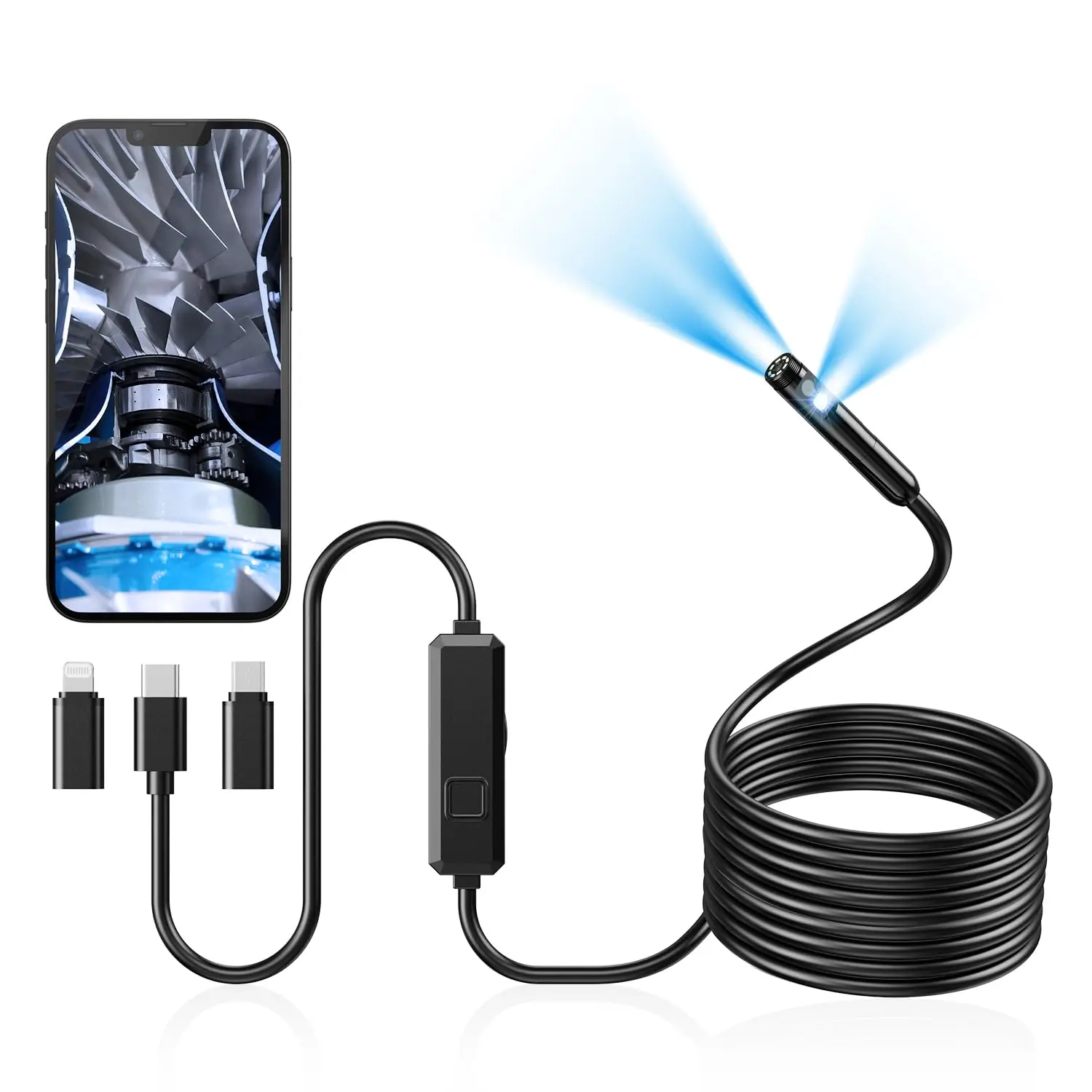 Acoath Dual-Lens HD Endoscope Camera with LED Light, IP67 Car Diagnostic Tool for Automotive & Motorcycle Repair