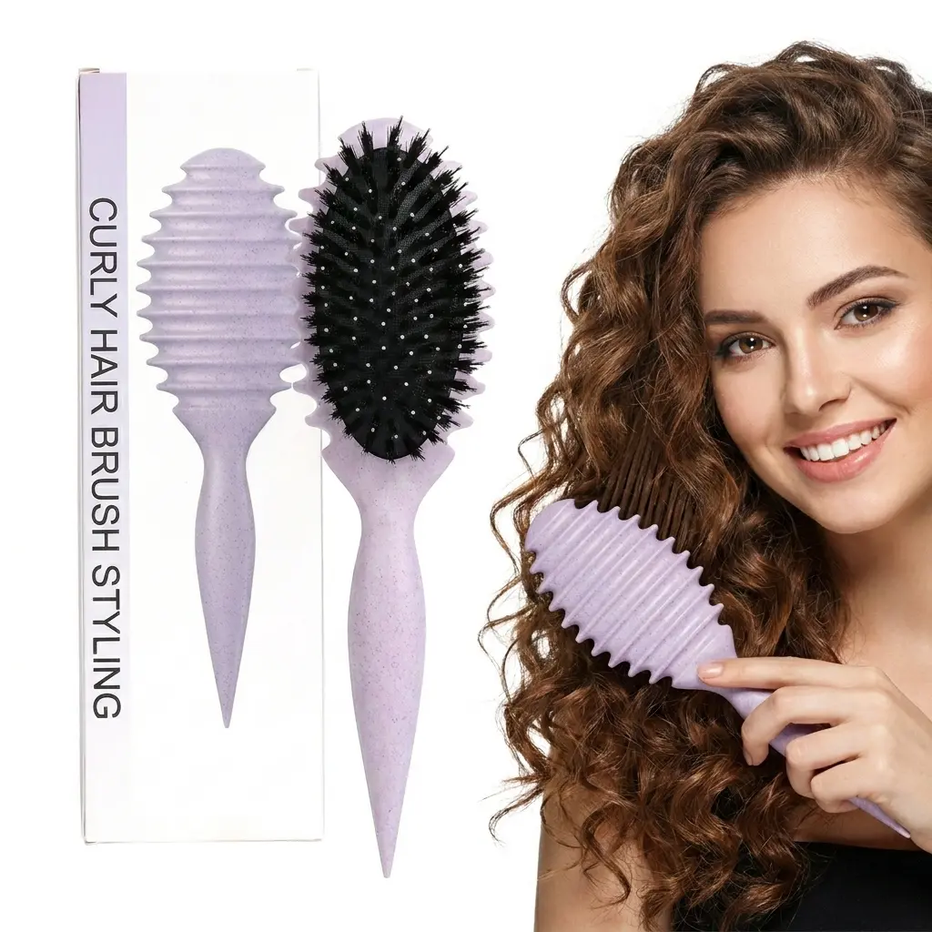 【2026 Upgrade Version 】3-in-1 Curl Brush: Smooth, suitable for curly hair，hair shaping ，Easy Detangling & Styling. Less Pulling. For Men & Women, Wet or Dry Hair,boar bristle,Ergonomic Boar Bristle Hairbrush,Summervibes Travel Portable