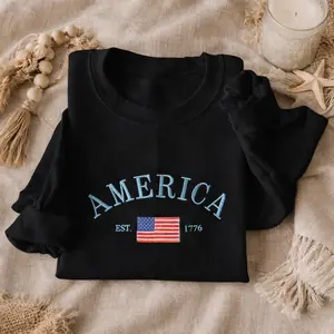 USA Flag Embroidered Sweatshirt, Patriotic Embroidered Sweatshirt, 4th July Embroidered, American Flag Hoodie, Gift for her/him