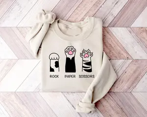 Rock Paper Scissors Cat Paws Crewneck Sweatshirt Gift For Cat Lovers Funny Rock Paper Scissors Shirt Cute Cat Paws Tee Gift Cat Mom Hoodie