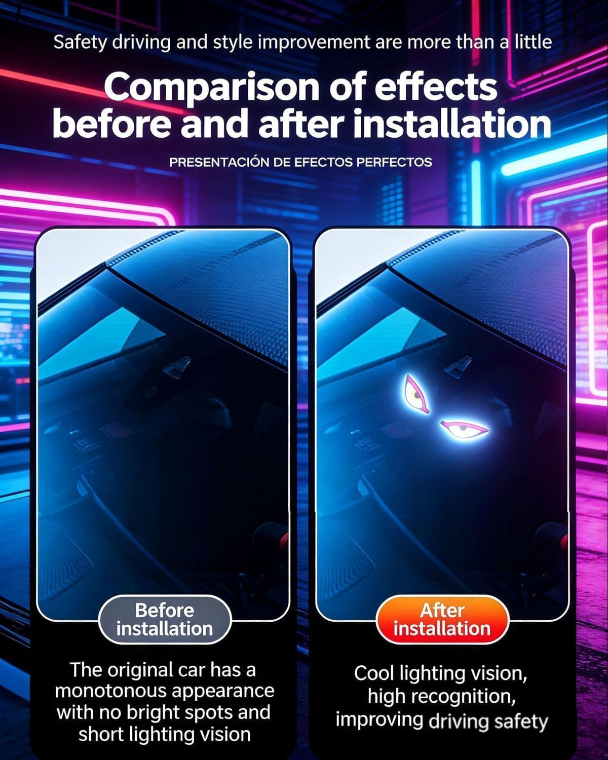 Solar Powered Devil Eyes LED Car Light, Dynamic Windshield Ambient Lamp | Vibration & Light Sensor, USB-C Rechargeable, 5 Dynamic Lighting Modes with security rgb shape heart