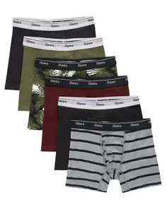 Hanes Originals Boys' Tween Boxer Briefs Pack, Olive Palm Print & Assorted, 6-Pack
