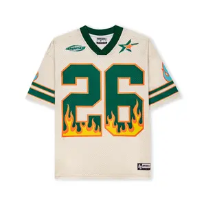 DopeSkill Oversized Jersey Streetwear Graphic Tee Cool V-Neck Beige T-Shirt Fire 26 Graphic