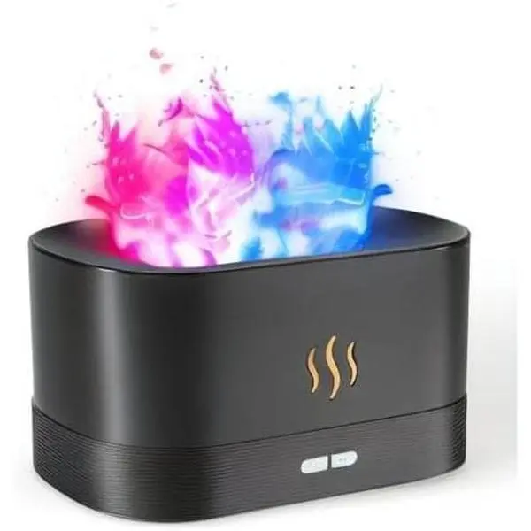 Black Fireplace Aromatherapy Diffuser & Humidifier - 7 Flame Color Changing, Ultrasonic Silent, Remote Controlled, Essential Oil Compatible, for Bedroom Calming Atmosphere (Home Supplies), Yes