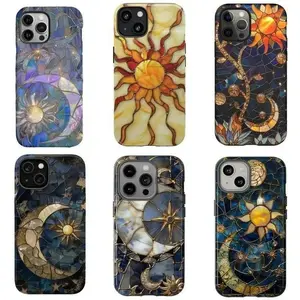 Stained Glass Sun Moon Tough Case for iPhone 17, 16, 15 Pro Max, 14, 13, 12, 11 - Celestial Aesthetic Gift