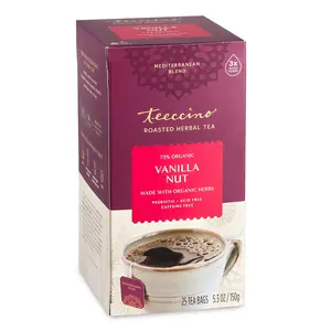 Teeccino Vanilla Nut Roasted Herbal Tea - 25 Tea Bags, 55g, Caffeine-Free, Organic, Gluten-Free, Creamy Flavor, 75% Organic, Prebiotic, Acid-Free Beverage