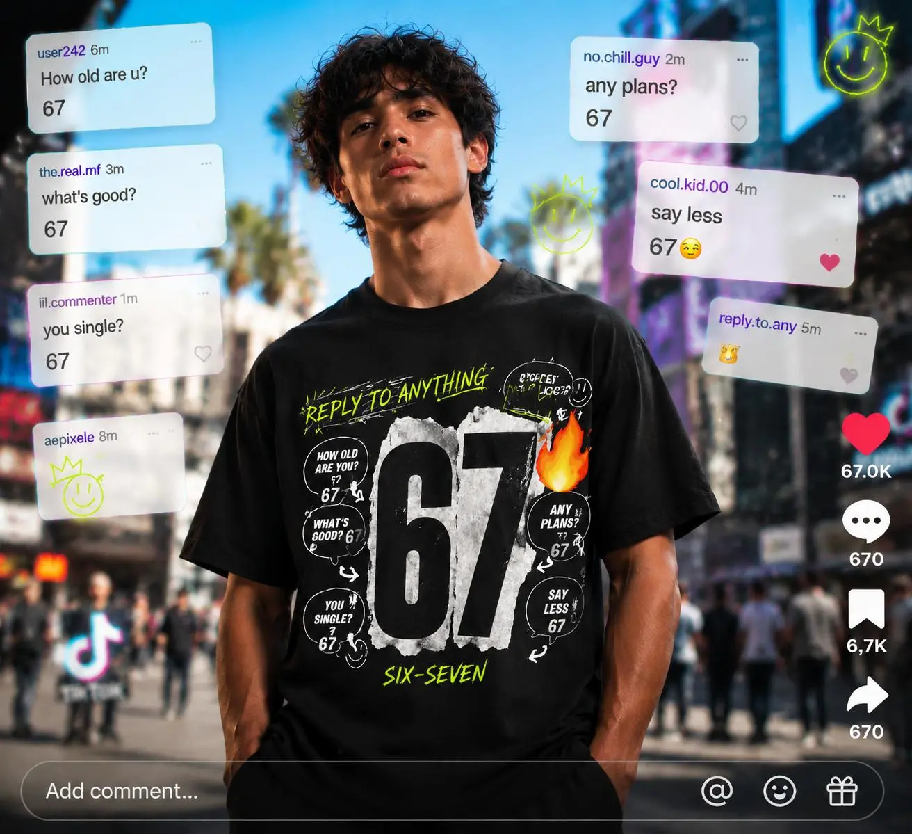67 Viral Social Comment Meme Streetwear Graphic Tee, TikTok Reply Culture Chaos Unisex Unstoppable Gen Z Trend T-Shirt