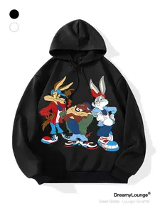 Classic Looney Tunes Hoodie, Loose Fit Graphic Sweatshirt, Casual Breathable Pullover, Perfect for Home and Outdoor Activities