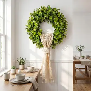 20" All-Season Artificial Seagrass Wreath - Farmhouse Greenery Decor for Front Door, Mantel