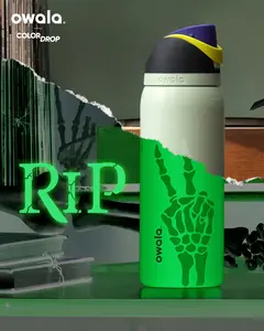 Owala Halloween Limited “RIP” Luminous Skull 32 oz Insulated Stainless Steel Water Bottle with Leak-Proof Lid & Portable Coffee Mug for Hot/Cold Drinks — Beach Camping Essential | Drinkware, Flasks