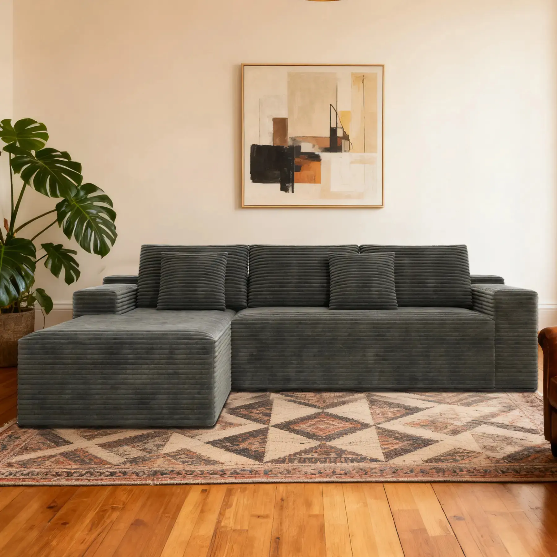 104.3"Grey L Shaped Sofa with Left Chaise