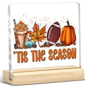 1pc Fall Acrylic Tis The Season Plaque Pumpkin Latte Design - Cozy Autumn Inspirational Vibe - Gift Decorators Families Home - Desk Decor Motivational Seasonal - Christmas Birthday Thanksgiving Housewarming Living Room Office Bedroom Accessories