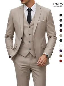 YND Men's Slim Fit 3 Pieces Suit, One Button Solid Jacket Pants Set with Tie for Wedding Party Business Prom Fathersdaygift Suit Sets summervibes
