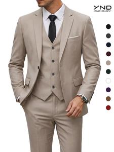 YND Men's Slim Fit 3 Pieces Suit, One Button Solid Jacket Pants Set with Tie for Wedding Party Business Prom Fathersdaygift Suit Sets