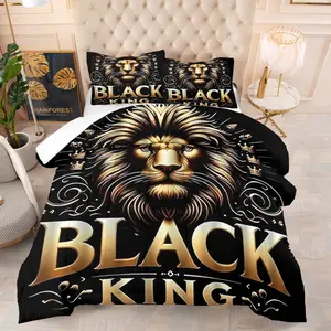 Mystic Black-Gold Lion King & Magic Icon Comforter Set (1/2 Pillowcases), Perfect Gift for Gothic Style Lovers, Cozy & Practical for Sleep