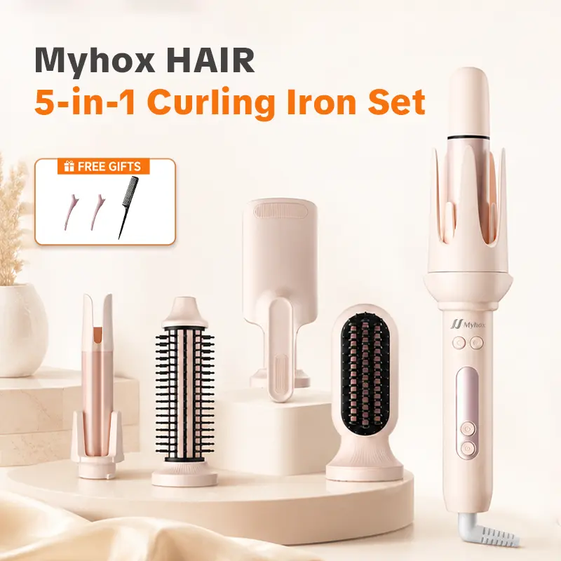 Myhox Multifunctional 3-in-1/5-in-1 Automatic Hair Curler 28/32/40mm, Straightener Brush & Beach Waver Negative Ion & Protein Coating, Anti-Frizz, Long-Lasting Waves hot styler