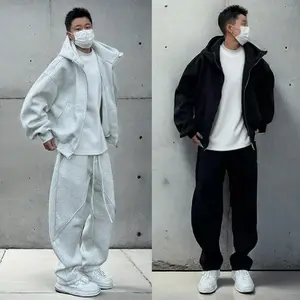 Thickened Casual Sports Suit Men's Loose Hooded Jacket Sweater Sweatpants Jacket classic cotton waterproof windproof high street applique