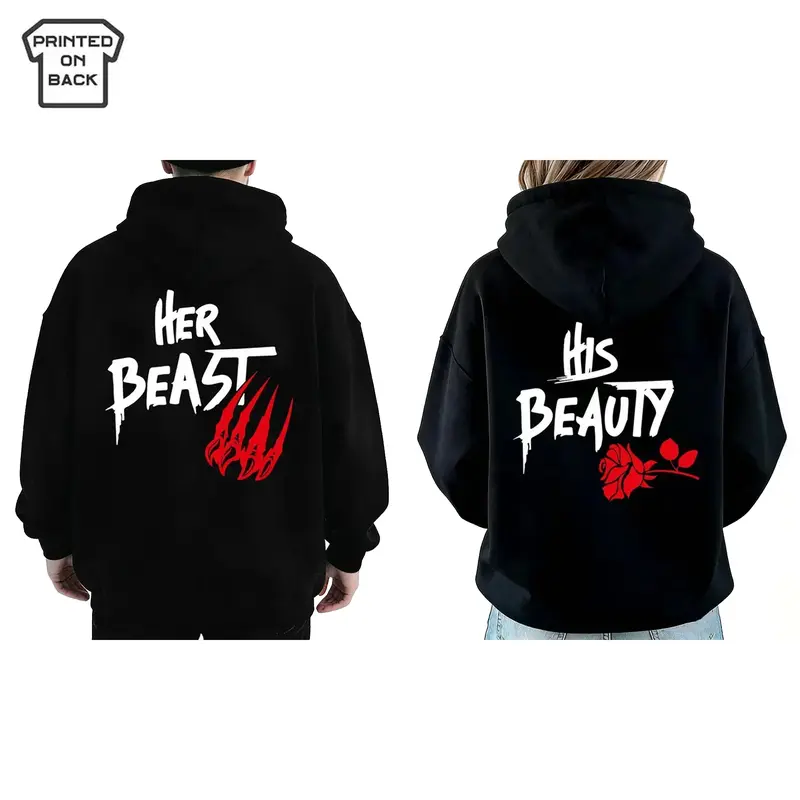 Her Beast His Beauty Couple Hoodie Matching Outfits For Couples Valentine Day Gifts Anniversary Shirts Trending Couple Medium Casual Clothes streetwear