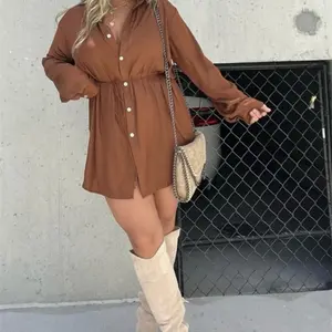 Ana Long Sleeve Satin Button Up Romper