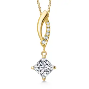 Gem Stone King 1.03 Cttw IGI Certified Lab Grown Diamond Pendant Necklace For Women in 14K Yellow Gold | Princess Cut | D-E Color | VS1 Clarity | With 18 Inch Chain