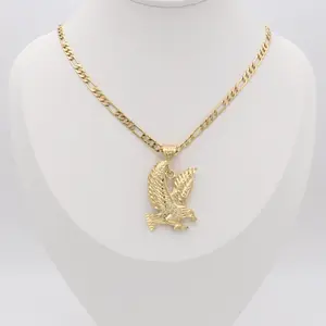 Gold Eagle Necklace for Men - 4mm Gold Figaro Chain, 14k Heavy Plated Gold