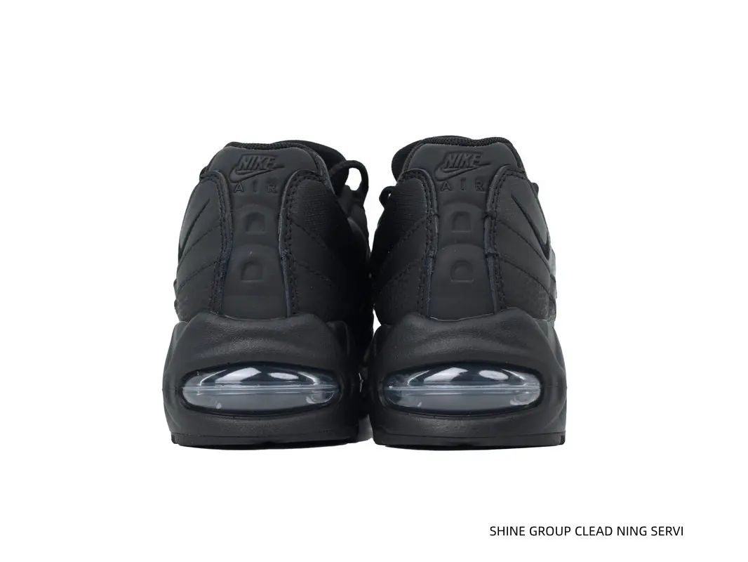 Men Triple Black Air Cushion Sneakers Leather Mesh Layer Panel Casual Running Shoes Non Slip Shock Absorb Outdoor Street Trainers