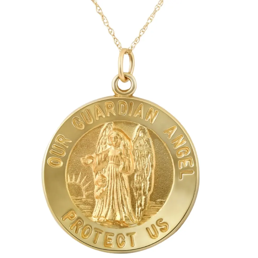 14k Yellow Gold Guardian Angel Medal Pendant 1" Tall 5.5 Grams 14k Yellow Gold Guardian Angel Medal Pendant 1" Tall 5.5 Grams
