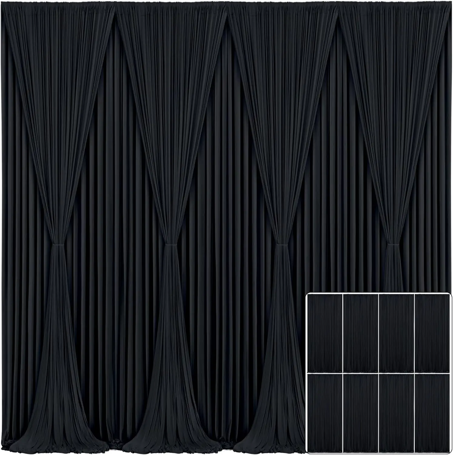 8-Pcs Solid Thick Polyester Curtain Backdrop (5ft×10ft Each, Total 40ft×10ft), Wipe-Clean Hand-Hanging Drapes for Party, Business Wedding Decor, Home Supplies, Photography Stage Banners, Decoration