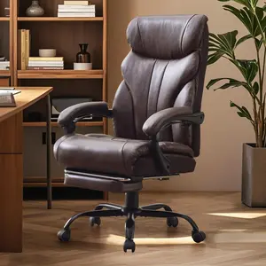 Garvee Big and Tall Office Chairs with Foot Rest,500LBS Wide Ergonomic Gaming Chair,90-155°Recline Executive Leather Computer Chairs with Adjustable Height,Chocolate
